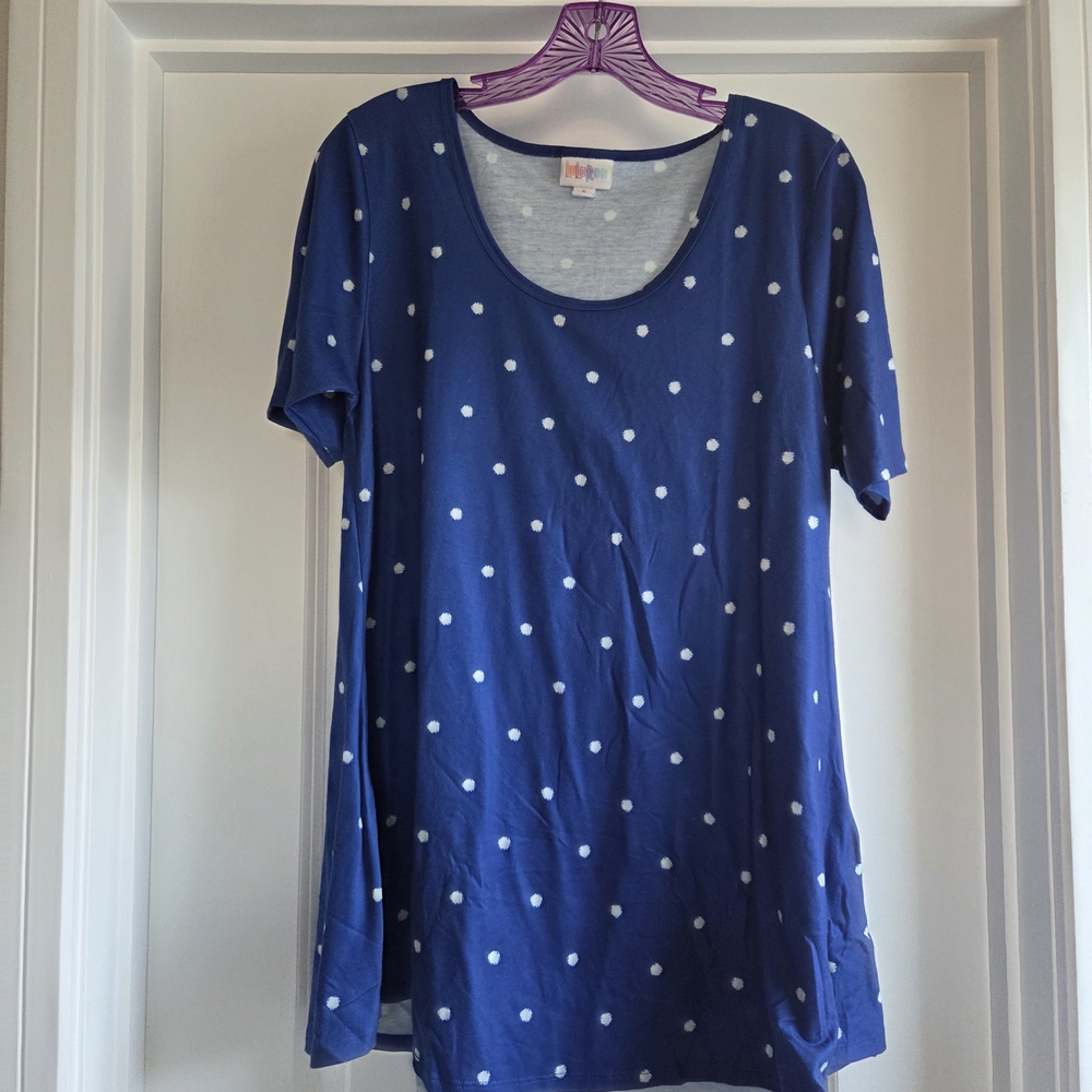 LuLaRoe Blue Polka Dot Short Sleeve Top